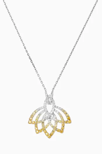 Lotus Flower Sapphire & Diamond Slider Pendant Necklace in 18kt White Gold