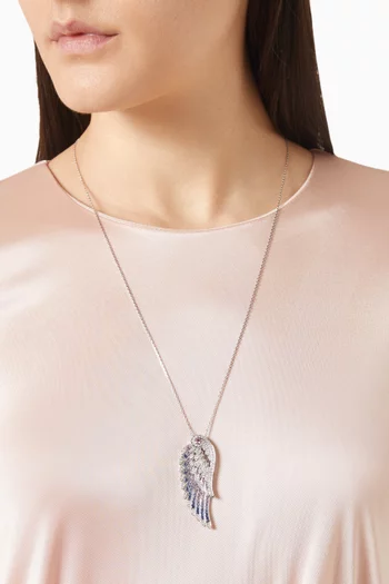 Wings Embrace Bird of Paradise Sapphire & Diamond Slider Pendant Necklace in 18kt White Gold