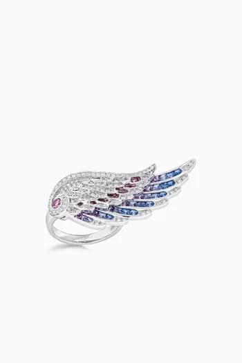 Wings Embrace Bird of Paradise Sapphire & Diamond Ring in 18kt White Gold