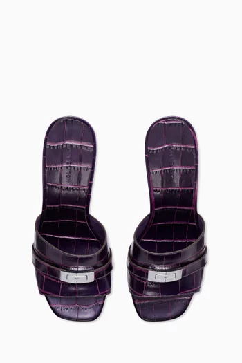 Leelee Skinny Mules in Croc-embossed Leather