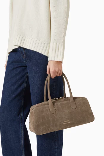 Mini Mawi Top-handle Bag in Croc-embossed Suede Leather