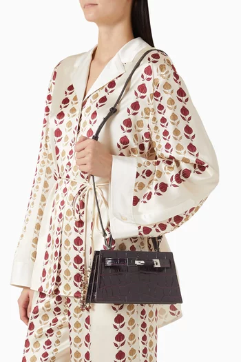 Mini Lee Radziwill Top-handle Bag in Croc-embossed Leather