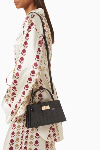 Mini Lee Radziwill Top-handle Bag in Croc-embossed Leather
