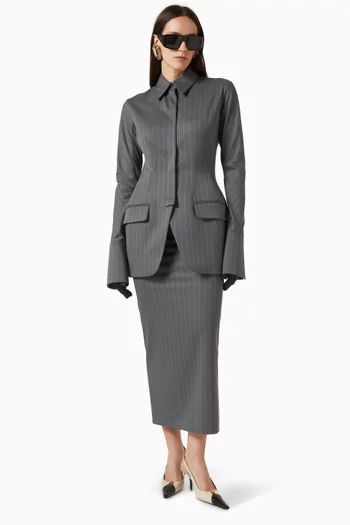 Pinstripe Hourglass Shirt Blazer in Virgin Wool Blend