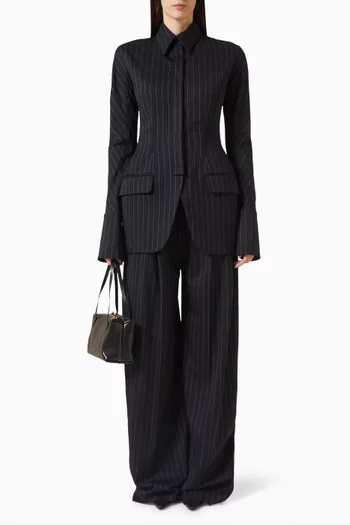 Pinstripe Hourglass Shirt Blazer in Virgin Wool Blend