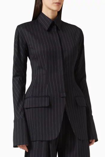 Pinstripe Hourglass Shirt Blazer in Virgin Wool Blend