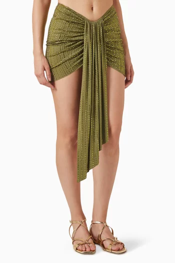 تنورة ماليبو قصيرة مزينة بتطريزات بالكريستال