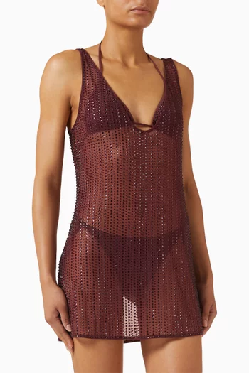 فستان ماليبو قصير مطرز بالكريستال