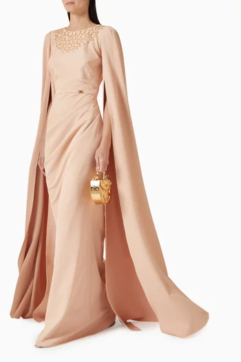 Drape Cape-sleeve Dress in Crepe