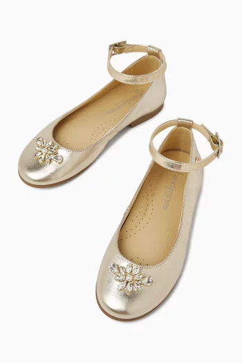 Rhinestone Ballerina Flats in Leather
