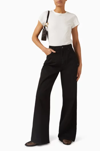 بنطال جينز كاري بخصر مرتفع وقصة ساق واسعة دينم