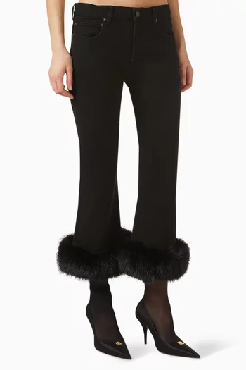 Fur-trim Flared Capri Pants in Denim