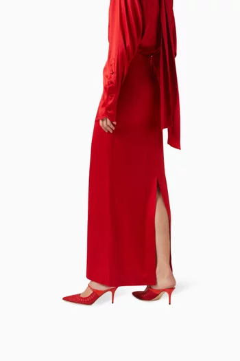 حذاء تريستي مفتوح من الخلف بكعب 75 مم دانتيل وجلد