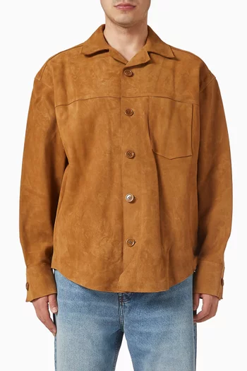 Buttoned Overshirt in Goat Suede Leather