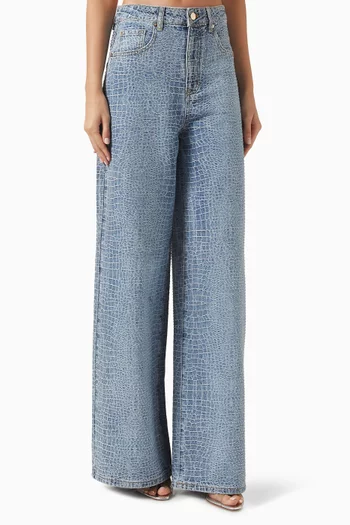 Croc-effect Jeans in Denim