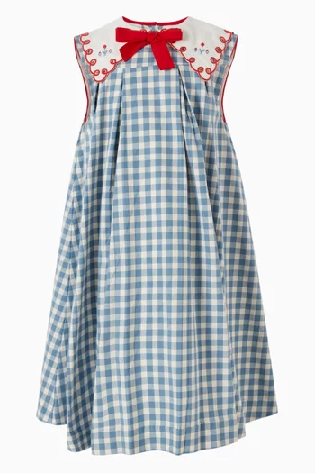 Darby Gingham Embroidered Dress in Cotton
