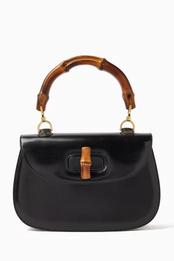 Vintage Top Handle Bag in Leather & Bamboo