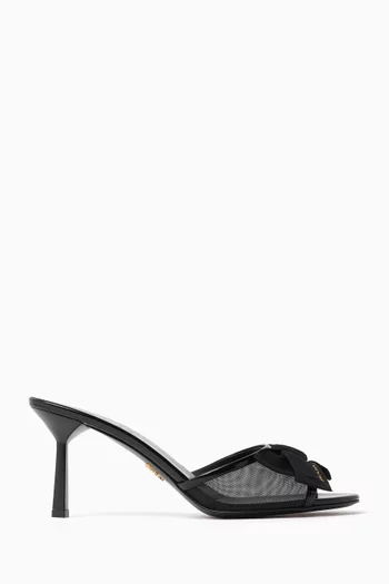 حذاء مفتوح من الخلف بعقدة وكعب 75 مم قماش شبكي