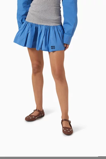 Embroidered Ballerina Flats in Wool-drill