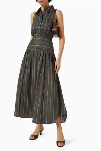 فستان رومي بنقشة مخططة مزيج قطن