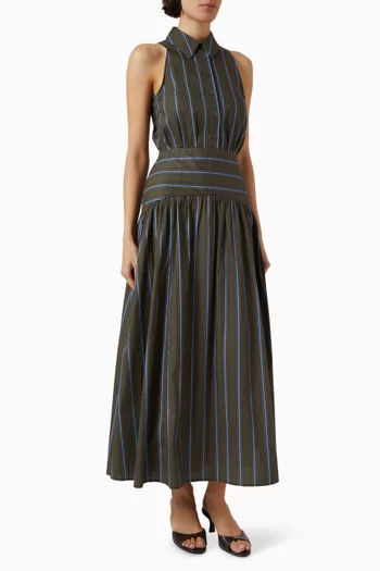 فستان رومي بنقشة مخططة مزيج قطن