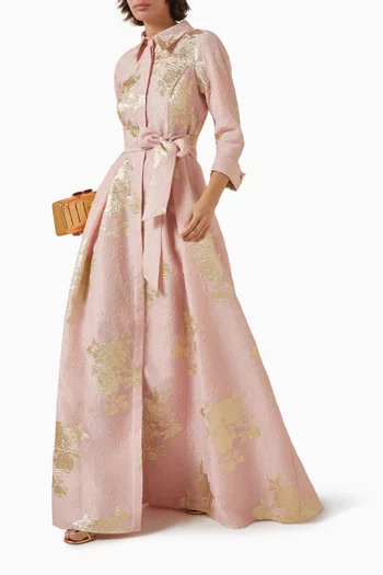 Floral Jacquard Shirt Maxi Dress