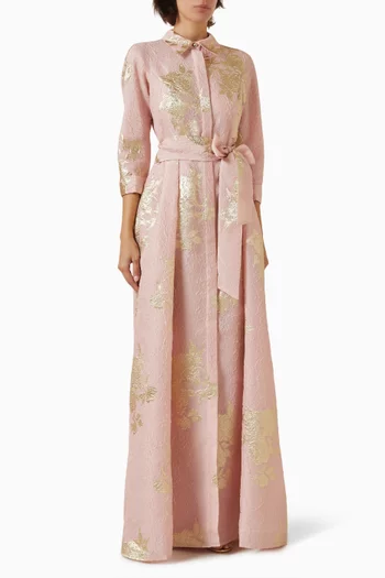 Floral Jacquard Shirt Maxi Dress