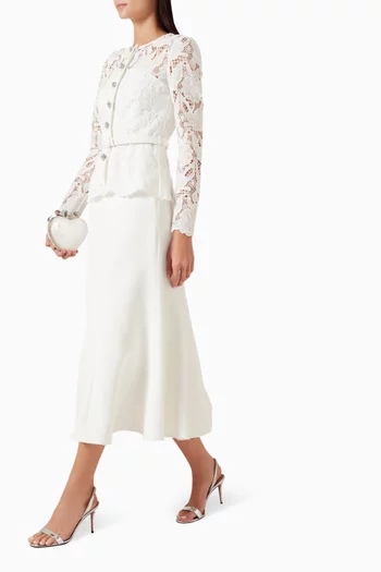 Belted Dress in Lace & Crepe