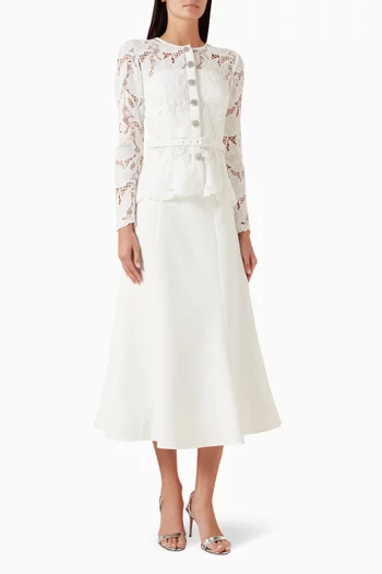 Belted Dress in Lace & Crepe