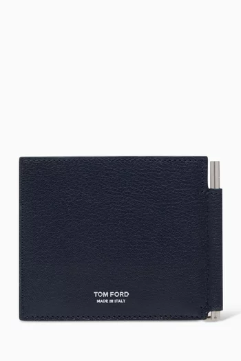 Elongated T-Line Money Clip Card Holder in Leather
