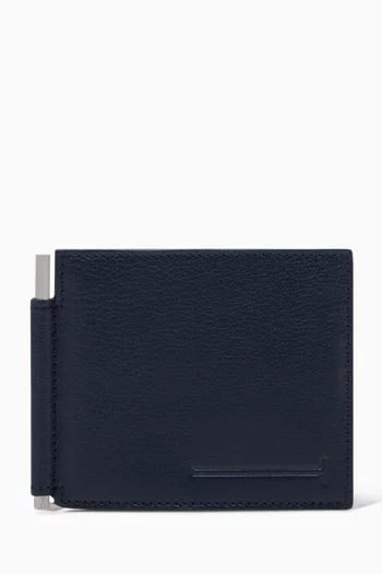 Elongated T-Line Money Clip Card Holder in Leather