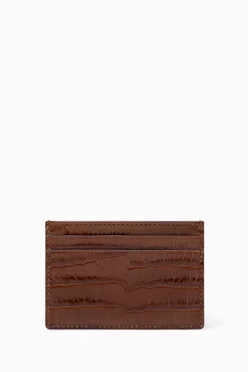 Shiny Card Holder in Croc-embossed Leather