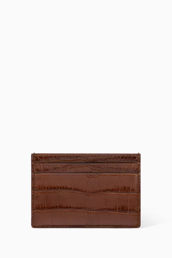 Shiny Card Holder in Croc-embossed Leather