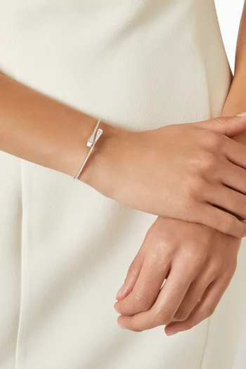 سوار كليو سهل الارتداء مرصع بماس وعقيق ذهب أبيض عيار 18