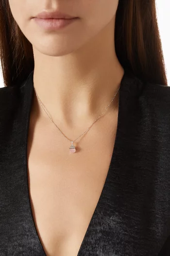 قلادة كليو ريف مرصعة بكوارتز وردي وماس ذهب أبيض عيار 18