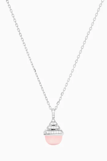 قلادة كليو ريف مرصعة بكوارتز وردي وماس ذهب أبيض عيار 18