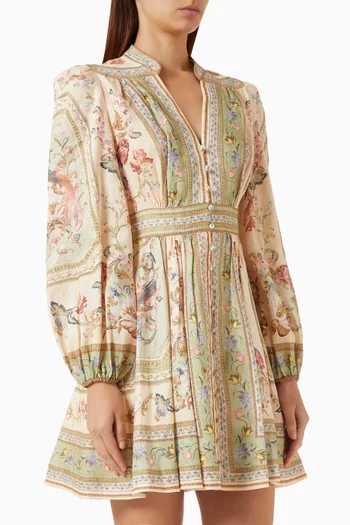zimmermann freja shirred paisley-print linen mini dress Zimmermann Freja Shirred Waist Dress