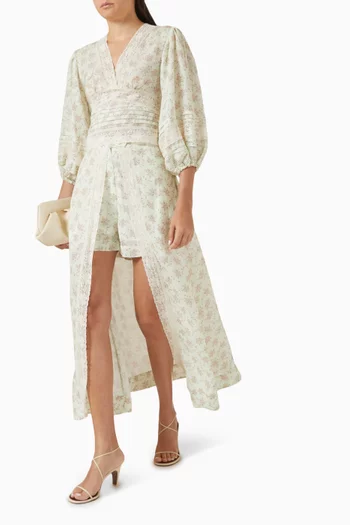 Avina Floral-print Skort in Linen-blend