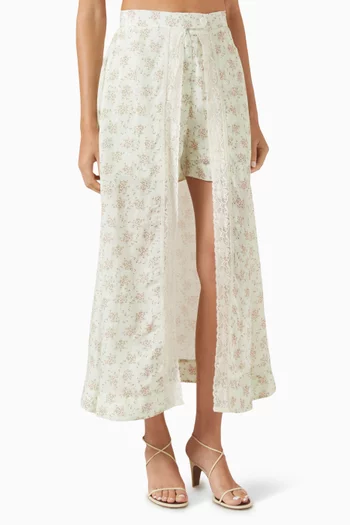Avina Floral-print Skort in Linen-blend