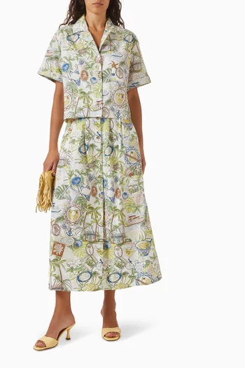 Printed Maxi Skirt with Shorts in Cotton
