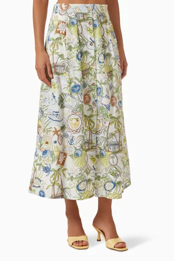 Printed Maxi Skirt with Shorts in Cotton