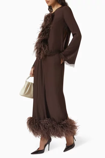 Joelle Feather-trim Pants in Satin