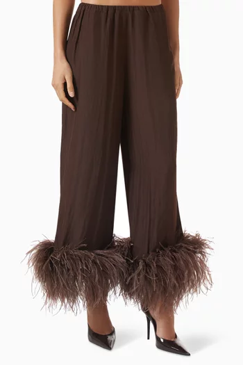 Joelle Feather-trim Pants in Satin