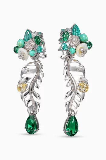 Emerald Palm Earrings in Rhodium Vermeil