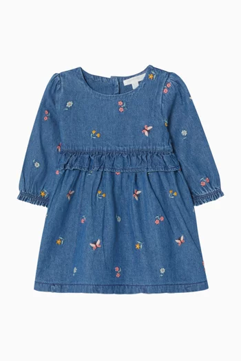 Embroidered Dress in Denim