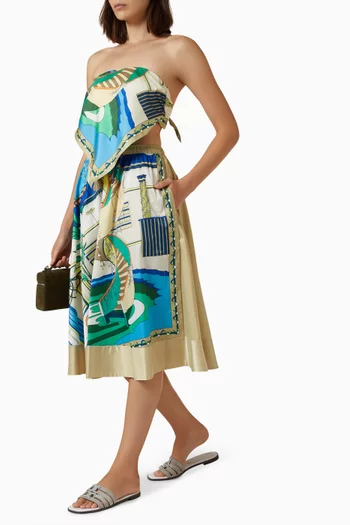 Printed Midi Skirt in Nylon Satin