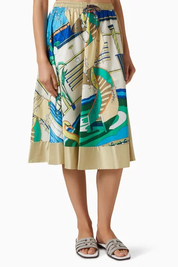 Printed Midi Skirt in Nylon Satin