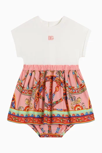 Carretto Print Dress & Bloomers Set in Cotton