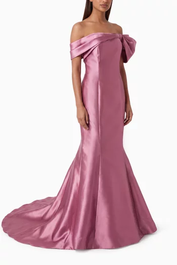 Parie Bow Off-shoulder Dress in Mikado Taffeta