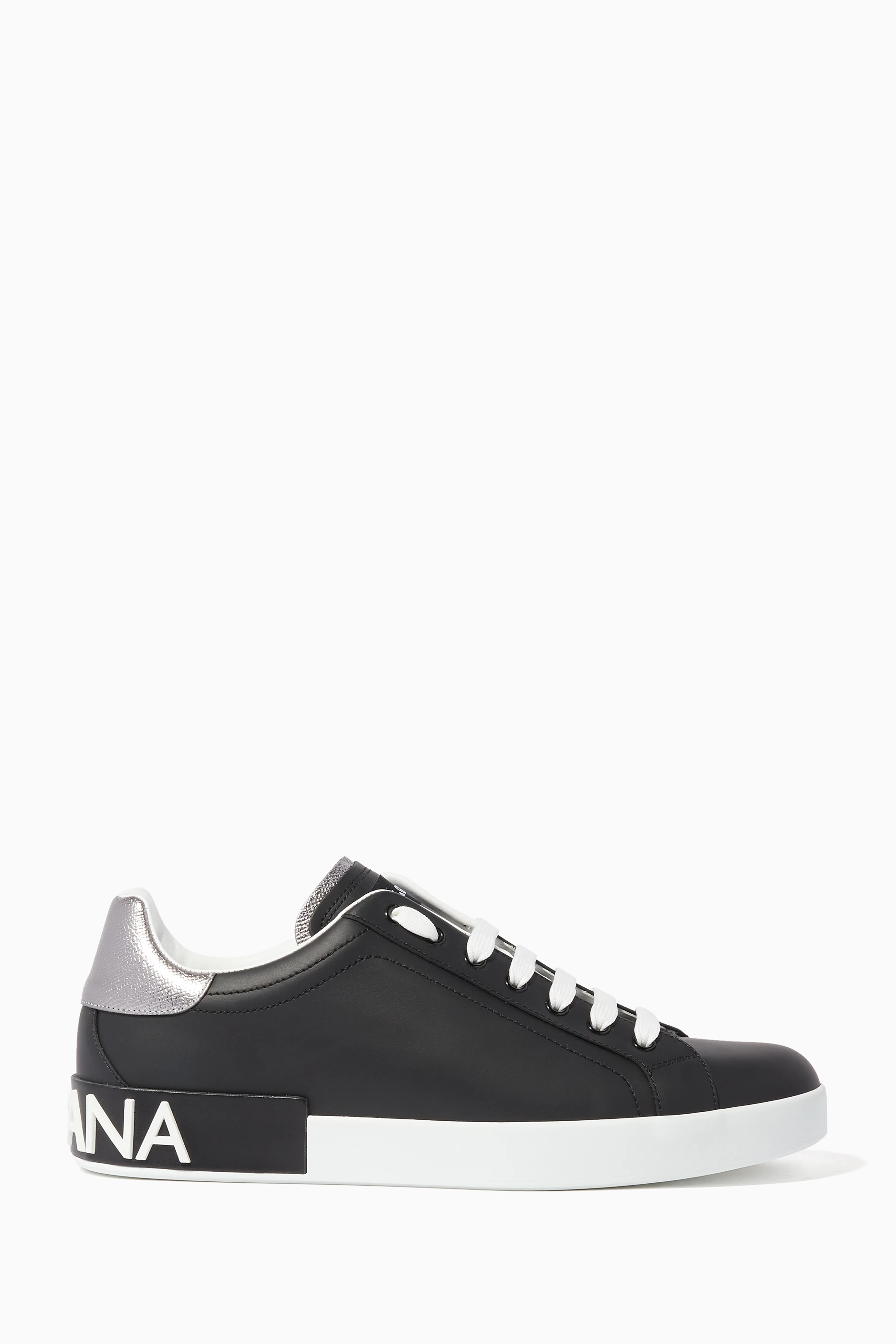 Buy Dolce Gabbana Silver Black Silver Portofino Logo Sneakers